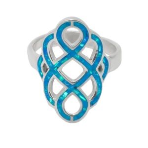 Blue Opal Sterling Silver Celtic Knots Ring EUC 7